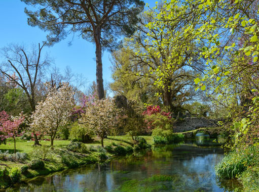 Garden of Ninfa and river Ninfa